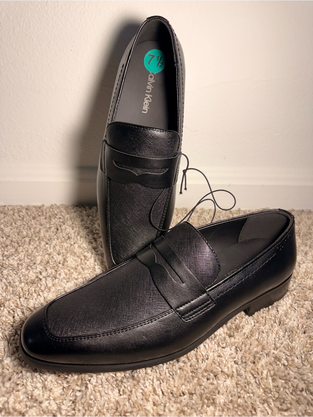 Calvin Klein Black Saffiano Leather Penny Loafers